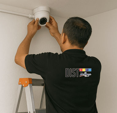 Technician installing CCTV
