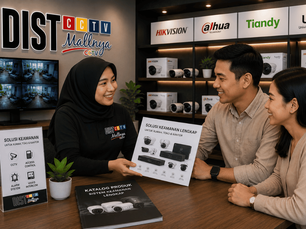 Staff DistributorCCTV membantu klien menemukan solusi keamanan